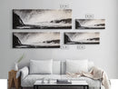 Misty Ocean, Coastal Hills, Foggy Landscape, Framed Canvas Print, Black and White Art, Monochrome Painting, Nature Wall Art, Office Decor