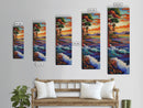 Coastal, Sunset, Trees, Ocean View Framed Canvas Print, Bold Color Landscape, Nature Wall Decor, Entryway Boho Art, Lake House Vibes