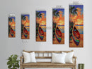 Sunset, Boat, Beach, Tropical, Framed Canvas Print, coastal boat painting, beach wall art, living room decor, colorful sunset, nautical art