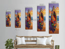 Canoe Beach, Sunset, Vibrant Boat Art Framed Canvas Print, Coastal Wall Decor, Tropical Living Room Art, Colorful Boho Adventure Scene