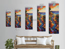 Sunset River, Landscape, Painting, Framed Canvas Print, Vibrant sunset river wall art, nature home decor, mountain style, hallway wall art