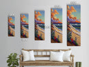 Shoreline Wildflowers, Waves, Sunset, Framed Canvas Print, beach boho art, floral coastal scene, bathroom or bedroom wall decor
