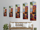 Tropical Camper, Beach Sunset, Framed Canvas Print, beach house wall decor, boho camper wall art, colorful coastal painting, fun summer vibes