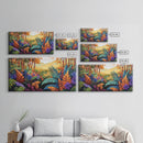 Jungle, Colorful, Leaves, Bold tropical jungle scene with vibrant foliage and golden sunlight, Canvas Print, boho bedroom wall art