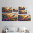 Feather Sunset, Flowers, Nature, Framed Canvas Print, Boho Feather Wall Art, Fall Home Decor, Living Room Autumn Art, Nature Painting