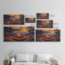 Firepit Sunset, Cozy, Night, Canvas Print warm evening campfire artwork, fall wall decor, lakeside cabin print, romantic outdoor setting