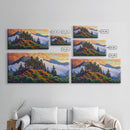 Mountain Trees, Sunset Ridge, Cloudy Peaks, Framed Canvas Print, Nature Inspired Wall Art, Autumn Living Room or Office Decor