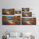 Colorful Beach, Pathway, Painting, Framed Canvas Print vibrant coastal trail wall decor, tropical beach boho art, hallway accent