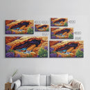 Desert Hidden, Oasis, Waterfall, Framed Canvas Print Nature-inspired boho landscape, colorful living room wall art, southwest decor