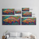 Colorful Fish, Wall, Art, Framed Canvas Print, Boho ocean wall decor, coastal bathroom wall art, whimsical undersea painting kitchen