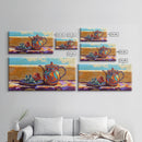 Teapot Patio, Desert, Ceramic, Framed Canvas Print, bold desert teapot art, colorful Mexican pottery, sunny outdoor patio wall art