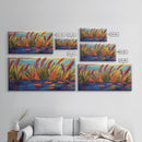 Autumn Lakeside, Grasses, Art, Framed Canvas Print, Fall coastal reed painting, rustic harvest decor, nature print, living room wall