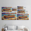 Tile Garden, Water, Feature, Framed Canvas Print Bright terracotta planter wall art, outdoor courtyard or patio decor, folk painting