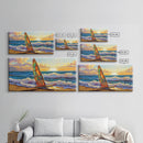 Windsurf Sunset, Beach Scene, Canvas Print, colorful surfboard at sea painting, coastal adventure, Bedroom Wall Art, surfer boho art