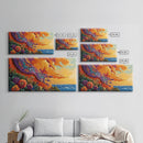 Sunset Coast, Rug, Framed Canvas Print, Sunset Beach Art, Magic Carpet Illustration, Vibrant Coastal Decor, Dreamy Bedroom Art