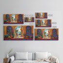 Archway Ocean, Tropical, Framed Canvas Print, Colorful tropical patio view through arch, Mexican coastal decor, Dining Wall Art