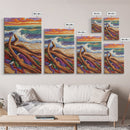 Driftwood Waves, Beach, Sunset, Framed Canvas Print, Coastal stormy beach scene, textured seascape painting, Nautical Bathroom Wall Art