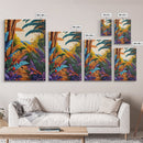 Tropical Jungle, Foliage, Path, Framed Canvas Print, Vibrant Botanical Wall Art, Boho Living Room Decor, Colorful Nature Painting