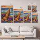 Ocean Path, Wildflowers, Shoreline, Framed Canvas Print coastal path wall art, ocean wildflower painting, beach garden style, hallway decor