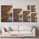 Forest Reflection, Autumn, Tranquil, Framed Canvas Print, peaceful forest reflection painting, Fall canvas wall art, nature living room decor