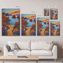 Beach, Sunset, Tropical, Floral Framed Canvas Print, Coastal Living Room Wall Art, Island Paradise Decor, Vibrant Summer Artwork