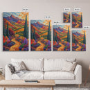 Colorful Mountain, Pathway, Autumn, Framed Canvas Print, Vibrant Fall Landscape Art, Boho Living Room Decor, Nature Wall Painting