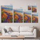 Ocean Cliffside, Floral, Seascape, Framed Canvas Print, Coastal Nature Wall Art, Bold Botanical Beach Decor, Bathroom Accent Piece
