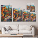 Spanish Villa, Rustic Path, Mediterranean Home Decor, Framed Canvas Print, Warm Color Art, Living Room Wall Art, Autumn Architecture Style