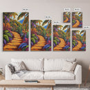 Tropical Trail, Jungle Pathway, Bright Nature Scene, Canvas Print, Boho Living Room Wall Art, Exotic Garden Decor, Colorful Tropical Painting