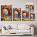 Ocean Arch, Wave Drama, Cliff Coast, Sunset Light, Framed Canvas Print, Living Room Wall Art, Coastal Landscape, Nature Inspired Art