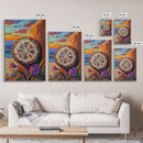 Mandala Sun, Beach Sunset, Boho Symbolism, Coastal Meditation Art, Zen Decor, Living Room Wall Art, Canvas Print, Colorful Texture