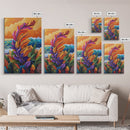 Feather Leaves, Ocean Vibe, Sunset Garden, Fall Colors, Framed Canvas Print, botanical wave art, autumn leaf decor, coastal plant painting