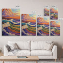 Colorful Ocean Waves, Sunset Surf Art, Rainbow Water Scene, Framed Canvas Print, Coastal Wall Decor, Vibrant Bathroom Art