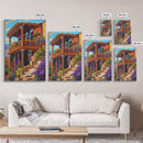 Rustic Balcony View, Desert Garden Colors, Southwest Home Art, Framed Canvas Print, Living Room Wall Art, Boho Summer Decor