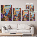 Pathway Ocean, Archway, Colorful Coastal View, Framed Canvas Print, Bohemian Hallway Art, Tropical Escape Decor, Vibrant Travel Scene