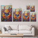 Crab Ocean, Bold, Seafood, Framed Canvas Print, Colorful crab painting with vivid detail, fun nautical art, beach kitchen decor