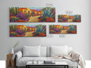 Desert Garden, Adobe Home, Cactus Pathway, Colorful Southwest, Framed Canvas Print, Kitchen Wall Art, Boho Western Decor, Vibrant Desert Scene
