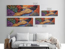 Garden Pathway, Floral Stream Art, Bold Colors, Succulent Garden Style, Framed Canvas Print, Kitchen or Hallway Wall Art