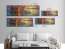 Floating Home, Lake Sunset, Tranquil Retreat, Framed Canvas Print, peaceful wall art, waterfront decor, lakehouse artwork