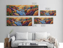 Waterfall Garden Scene, Colorful Floral Cascade, Fantasy Nature Artwork, Framed Canvas Print, Vibrant Bathroom or Entryway Art