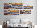Vibrant Wave Break, Sunset Beach Art, Ocean Surf Decor, Modern Seascape Accent, Living Room Wall, Framed Canvas Print