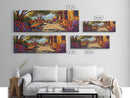 Garden Patio, Seaside Escape, Bright Cottage, Floral Path, Framed Canvas Print, Summer Porch Art, Kitchen Courtyard Painting