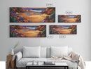 Rocky Beach Cove, Tropical Floral Ocean Art, Sunset Coastline View, Framed Canvas Print, Bathroom Wall Art, Nature Inspired Style