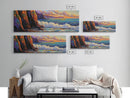Coastal Cliff, Ocean Waves, Sunset Water, Rocky Shoreline, Framed Canvas Print, Bathroom Wall Art, Vibrant Seascape, Beach House Style