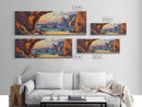 Coastal Archway View, Rocky Beach Sunset, Ocean Serenity, Framed Canvas Print, Nautical Living Room Art, Seaside Escape Scene