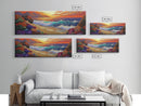 Coastal Sunset, Ocean Waves, Tropical Flowers, Vibrant Seascape, Framed Canvas Print beach wall decor, boho art, living room wall art