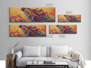 Tropical Parrot, Feathers Bloom, Jungle Vibes, Framed Canvas Print, Bright Animal Wall Art, Boho Living Room Decor, Bold Colors