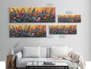 Autumn Garden Flowers, Orange Sky, Bold Leaves, Seasonal Blooms, Canvas Print, Fall Kitchen Wall Art, Botanical Color Pop