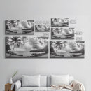 Tropical Coast, Palm Beach, Island View, Cloudy Sky, Framed Canvas Print, Coastal Living Room Art, Beach Wall Decor, Summer Style