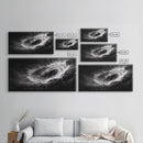 Ocean Vortex, Dramatic Waves, Sea Swirl, Storm Art, Framed Canvas Print, dark abstract art, gaming room decor, black and white power art